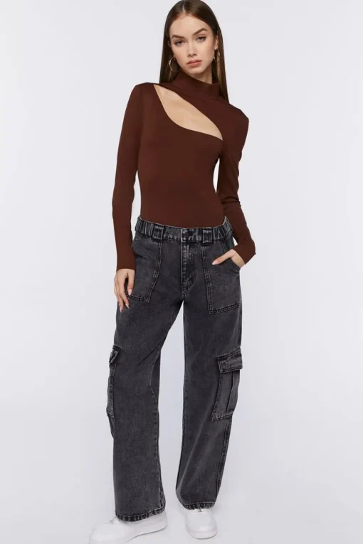 Mock Neck Cutout Bodysuit