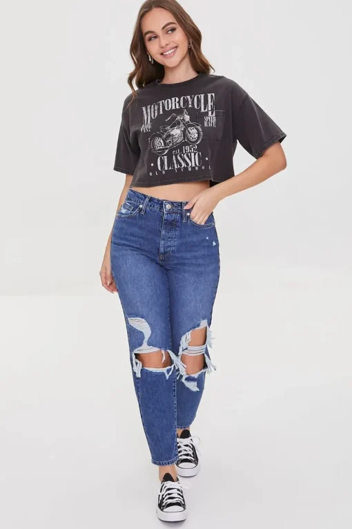 Motorcycle Graphic Cropped Tee