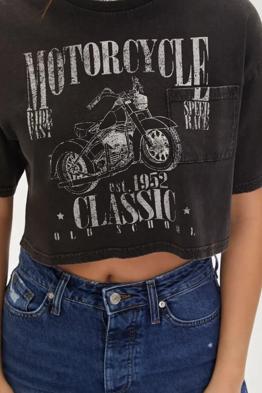 Motorcycle Graphic Cropped Tee