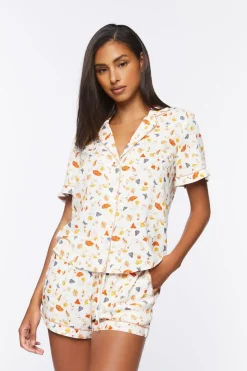 Mushroom & Butterfly Pajama Shirt & Shorts Set