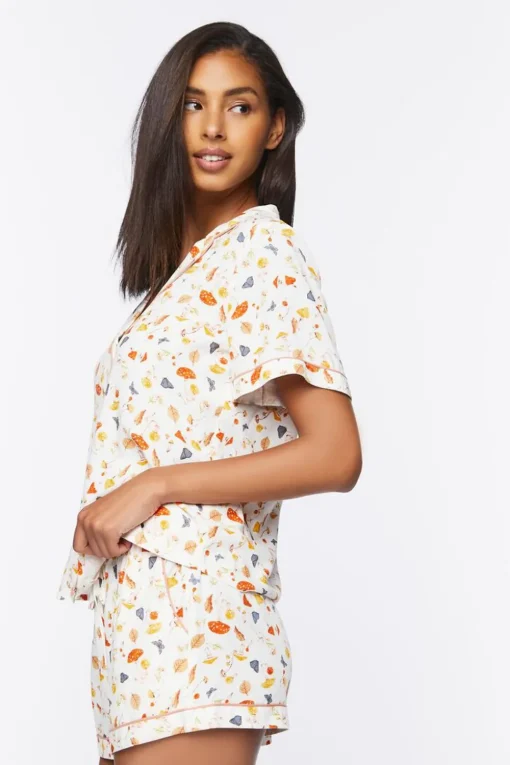 Mushroom & Butterfly Pajama Shirt & Shorts Set