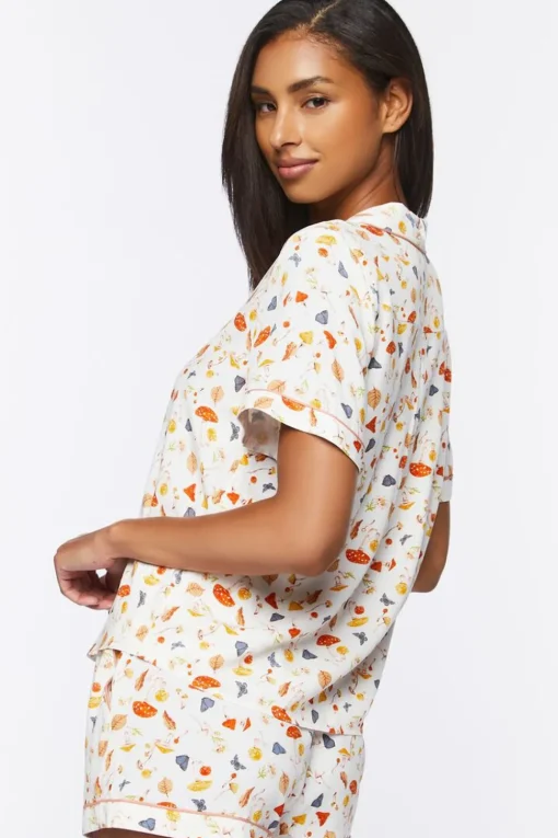 Mushroom & Butterfly Pajama Shirt & Shorts Set