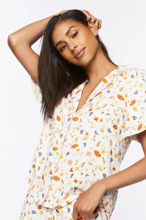 Mushroom & Butterfly Pajama Shirt & Shorts Set