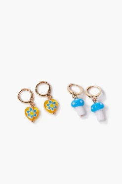 Mushroom & Heart Drop Earring Set