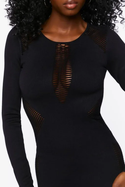 Netted Mesh Cutout Mini Dress