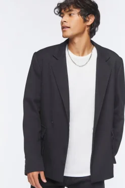 Notched Button-Front Blazer