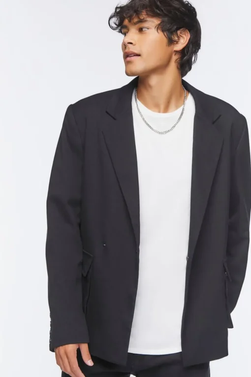 Notched Button-Front Blazer