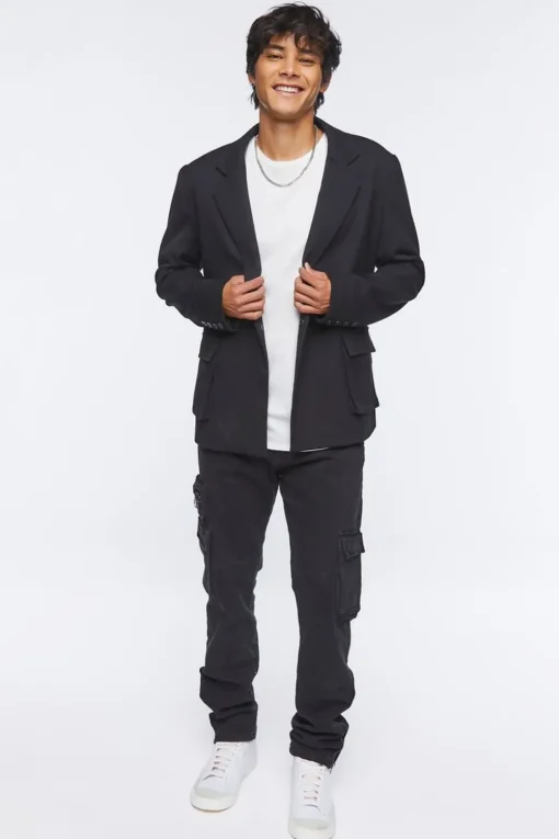 Notched Button-Front Blazer