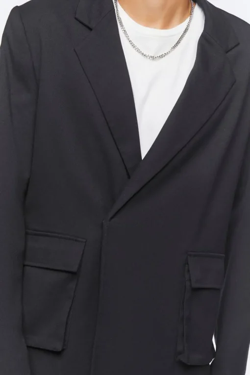 Notched Button-Front Blazer