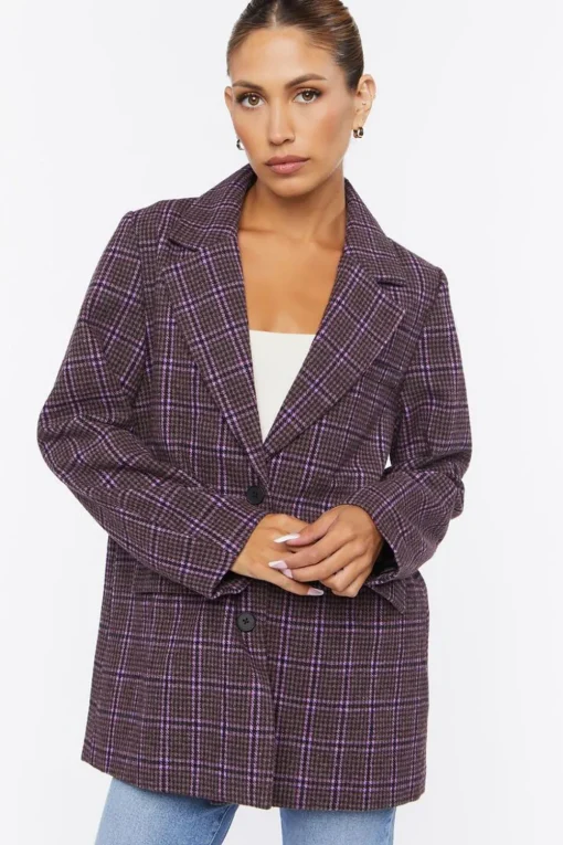 Notched Plaid Blazer