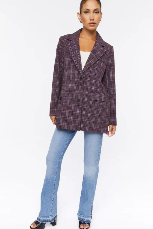 Notched Plaid Blazer