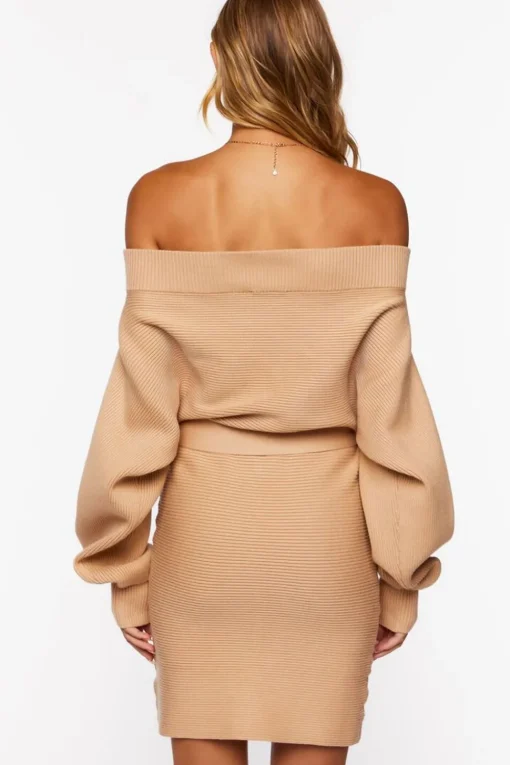 Off-The-Shoulder Belted Sweater Dress