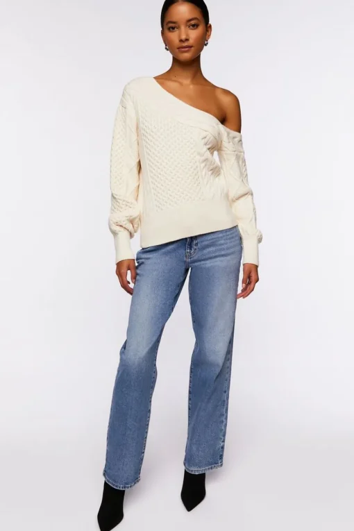 One-Shoulder Cable Knit Sweater