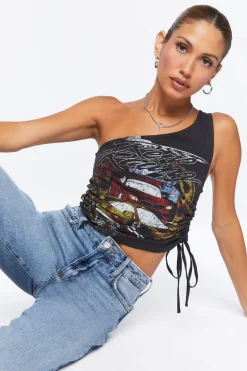 One-Shoulder Reno Racing Graphic Top