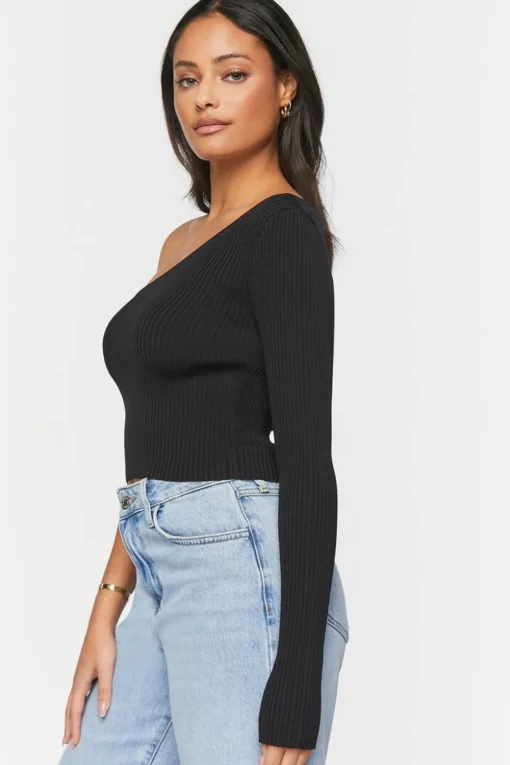 One-Shoulder Sweater-Knit Top