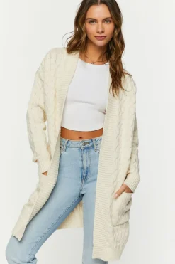Open-Front Cable Knit Cardigan Sweater