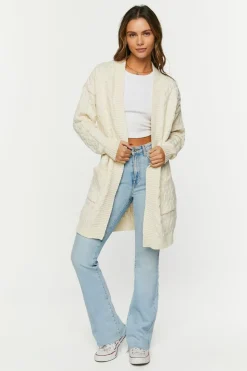 Open-Front Cable Knit Cardigan Sweater