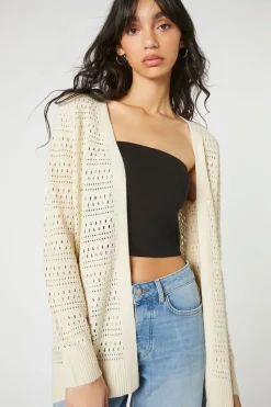 Open-Front Pointelle Cardigan Sweater