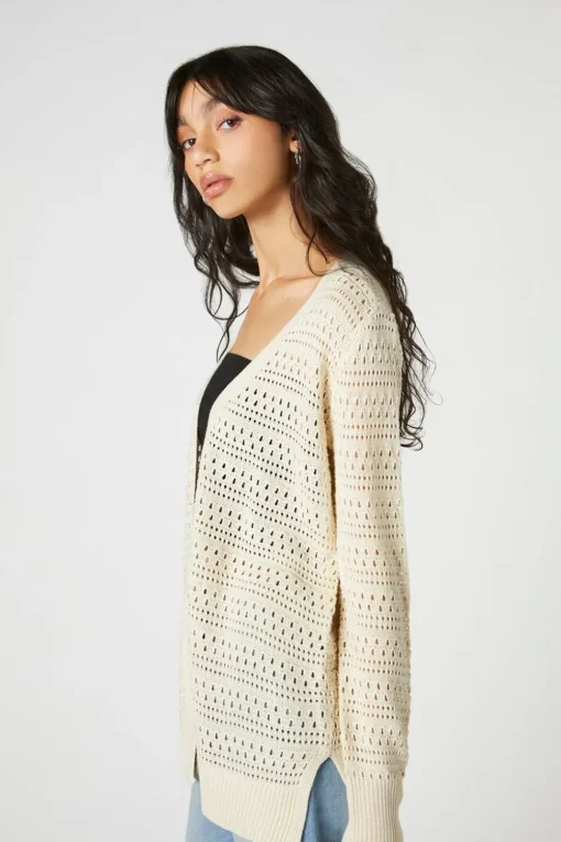 Open-Front Pointelle Cardigan Sweater