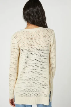 Open-Front Pointelle Cardigan Sweater