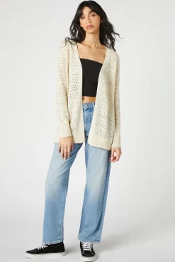 Open-Front Pointelle Cardigan Sweater