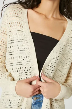 Open-Front Pointelle Cardigan Sweater