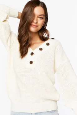 Open-Knit Buttoned Sweater