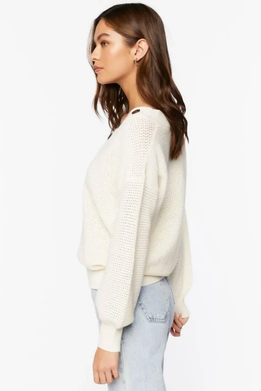 Open-Knit Buttoned Sweater