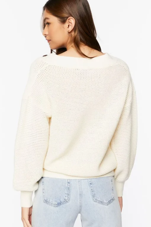 Open-Knit Buttoned Sweater