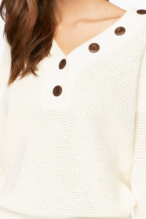 Open-Knit Buttoned Sweater