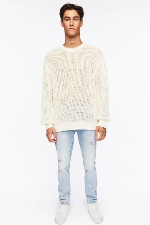 Open-Knit Crew Sweater