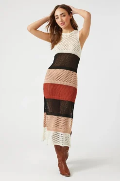Open-Knit Striped Sleeveless Dress