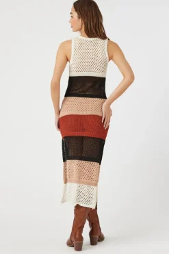 Open-Knit Striped Sleeveless Dress