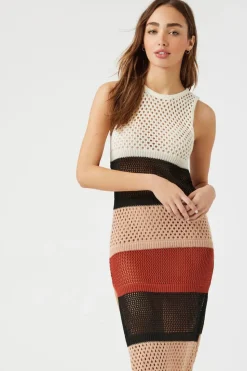 Open-Knit Striped Sleeveless Dress