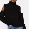 Open-Shoulder Turtleneck Sweater