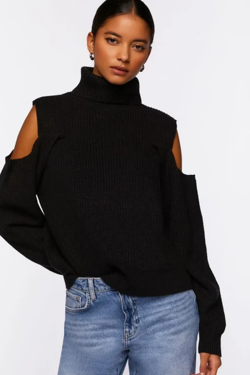 Open-Shoulder Turtleneck Sweater