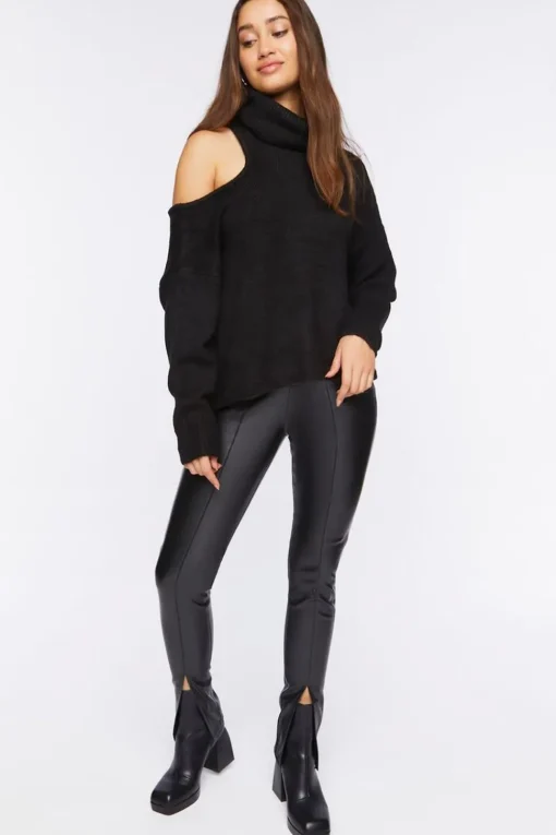Open-Shoulder Turtleneck Sweater