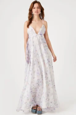 Organza Floral Print Maxi Dress
