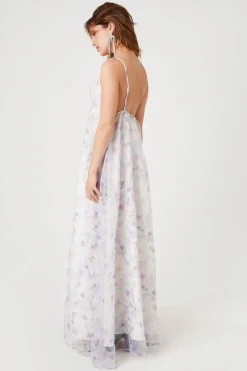 Organza Floral Print Maxi Dress