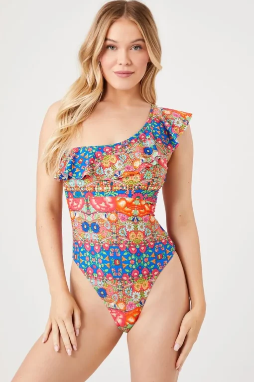 Ornate One-Shoulder One-Piece Swimsuit