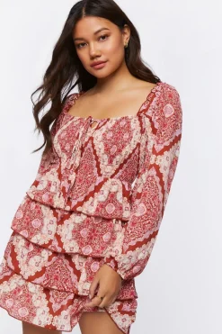 Ornate Paisley Print Mini Dress