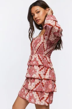Ornate Paisley Print Mini Dress