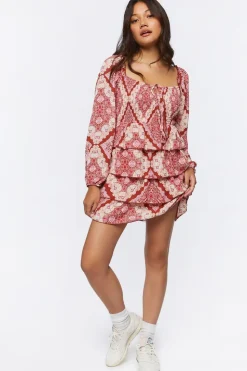 Ornate Paisley Print Mini Dress