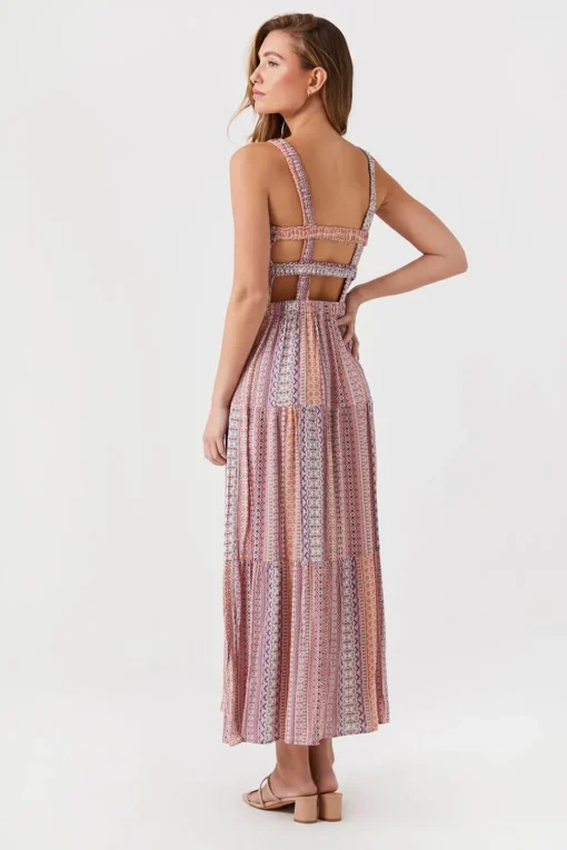 Ornate Print Caged Maxi Dress