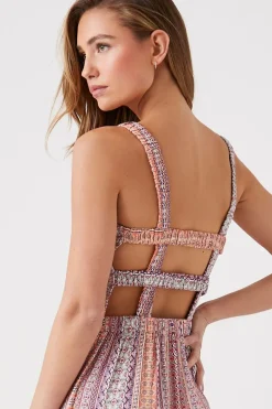 Ornate Print Caged Maxi Dress