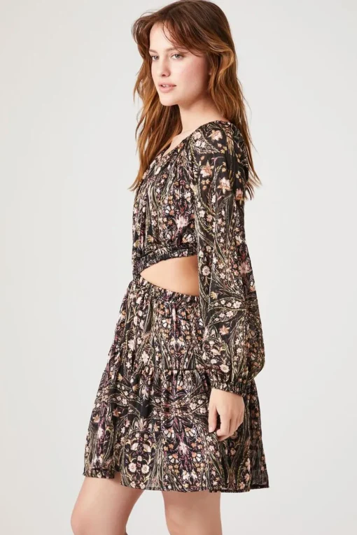 Ornate Print Cutout Mini Dress