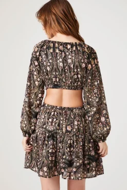 Ornate Print Cutout Mini Dress