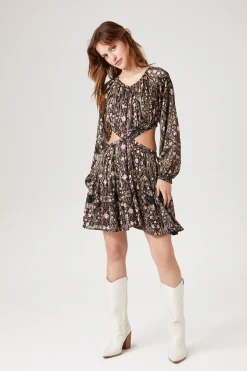 Ornate Print Cutout Mini Dress