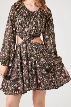 Ornate Print Cutout Mini Dress