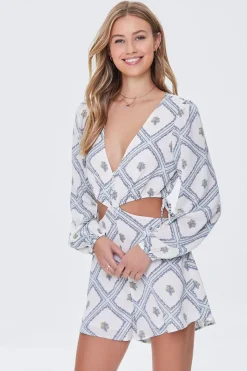 Ornate Print Cutout Romper